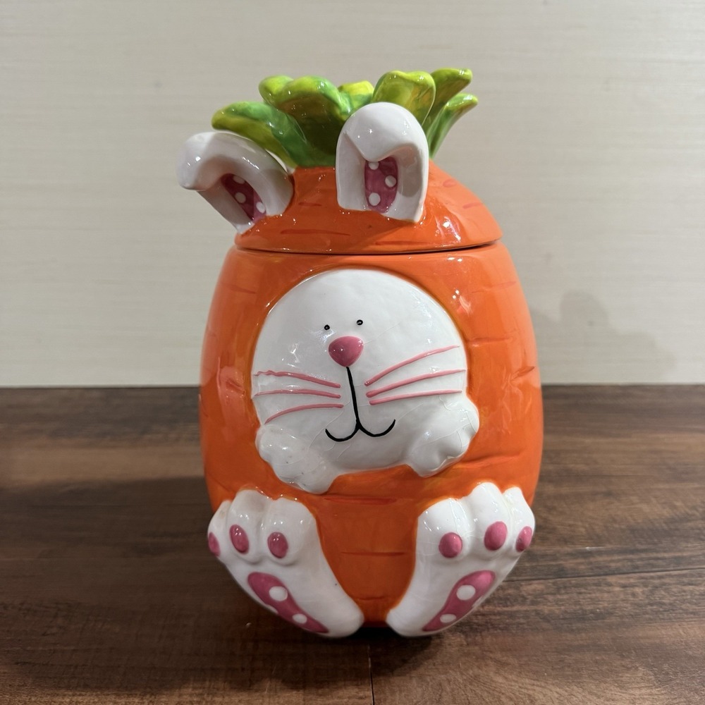 Rare Cracker Barrel Bunny Cookie Jar Spring Has Sprung 11" Easter Bunny Decor